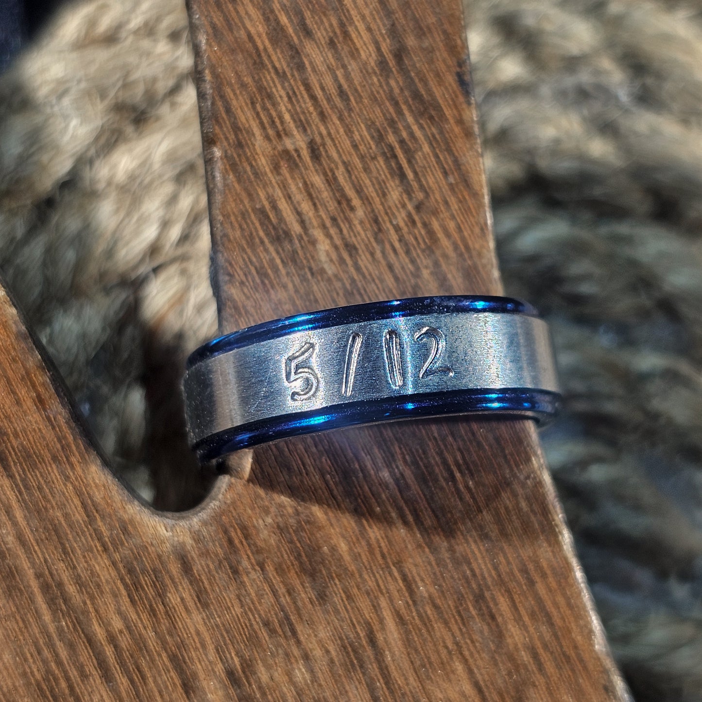 Engraved Silver Premium Custom Name Ring with Blue Trim