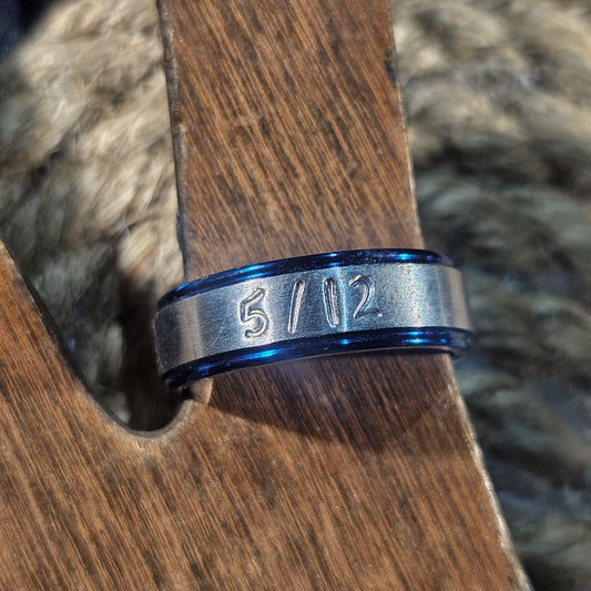 Engraved Silver Premium Custom Name Ring with Blue Trim